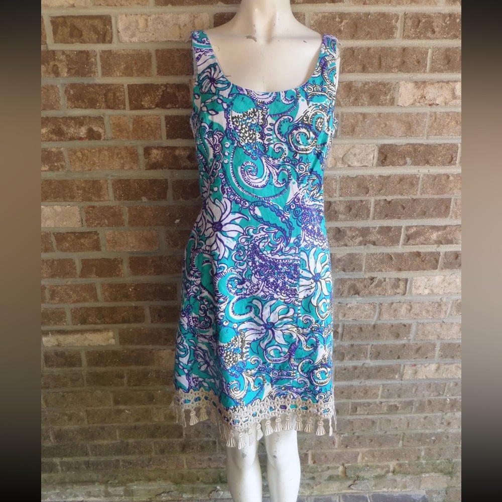 Lilly Pulitzer Sleeveless Shift Dress with Tassels Sz 6